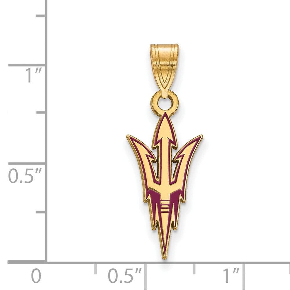 Gold Plated Sterling Silver Logoart Arizona State University Pitchfork Large Enameled Pendant