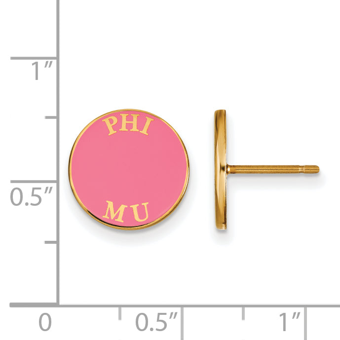 Gold Plated Sterling Silver Logoart Phi Mu Sorority Text Color Enamel Post Earrings