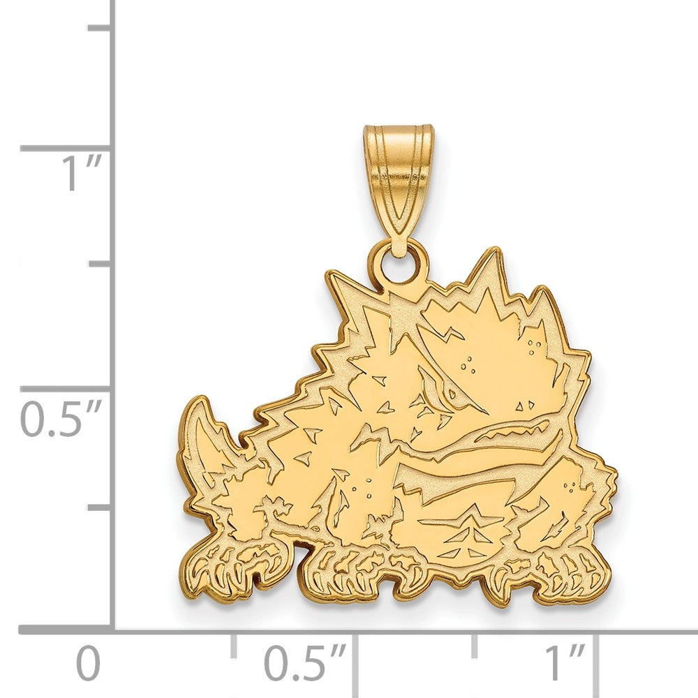10K Yellow Gold Logoart Texas Christian University Horned Frog Large Pendant