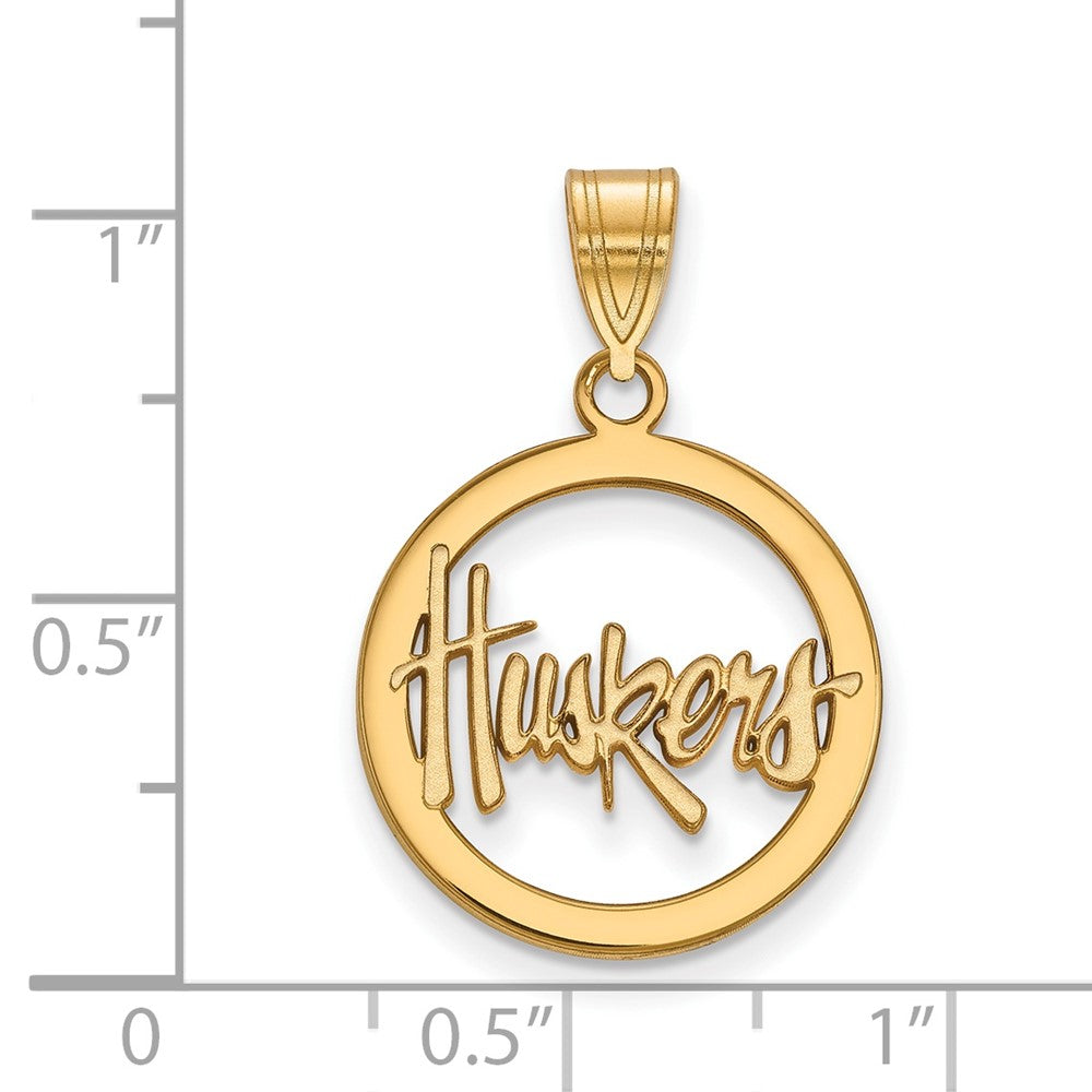 Gold Plated Sterling Silver Logoart University Of Nebraska Huskers Small Circle Pendant