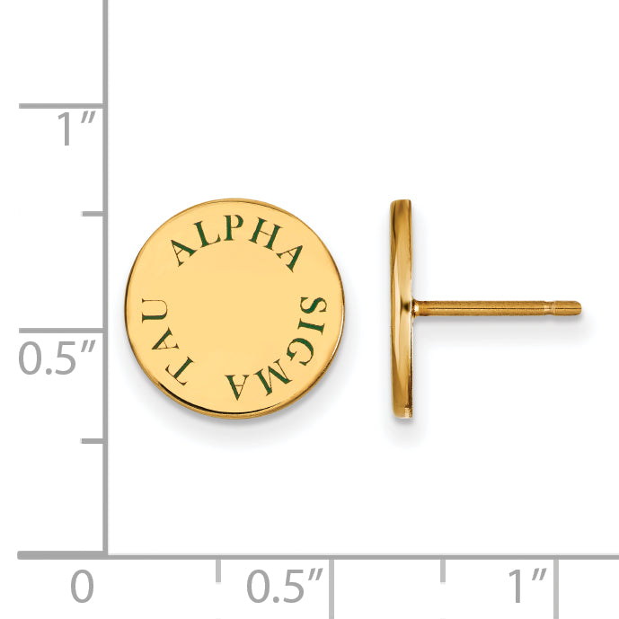 Gold Plated Sterling Silver Logoart Alpha Sigma Tau Sorority Text Color Enamel Post Earrings