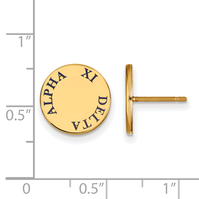 Gold Plated Sterling Silver Logoart Alpha Xi Delta Sorority Text Color Enamel Post Earrings