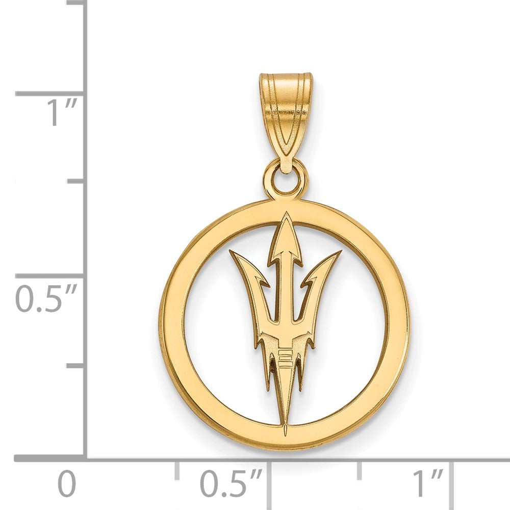 Gold Plated Sterling Silver Logoart Arizona State University Pitchfork Medium Circle Pendant