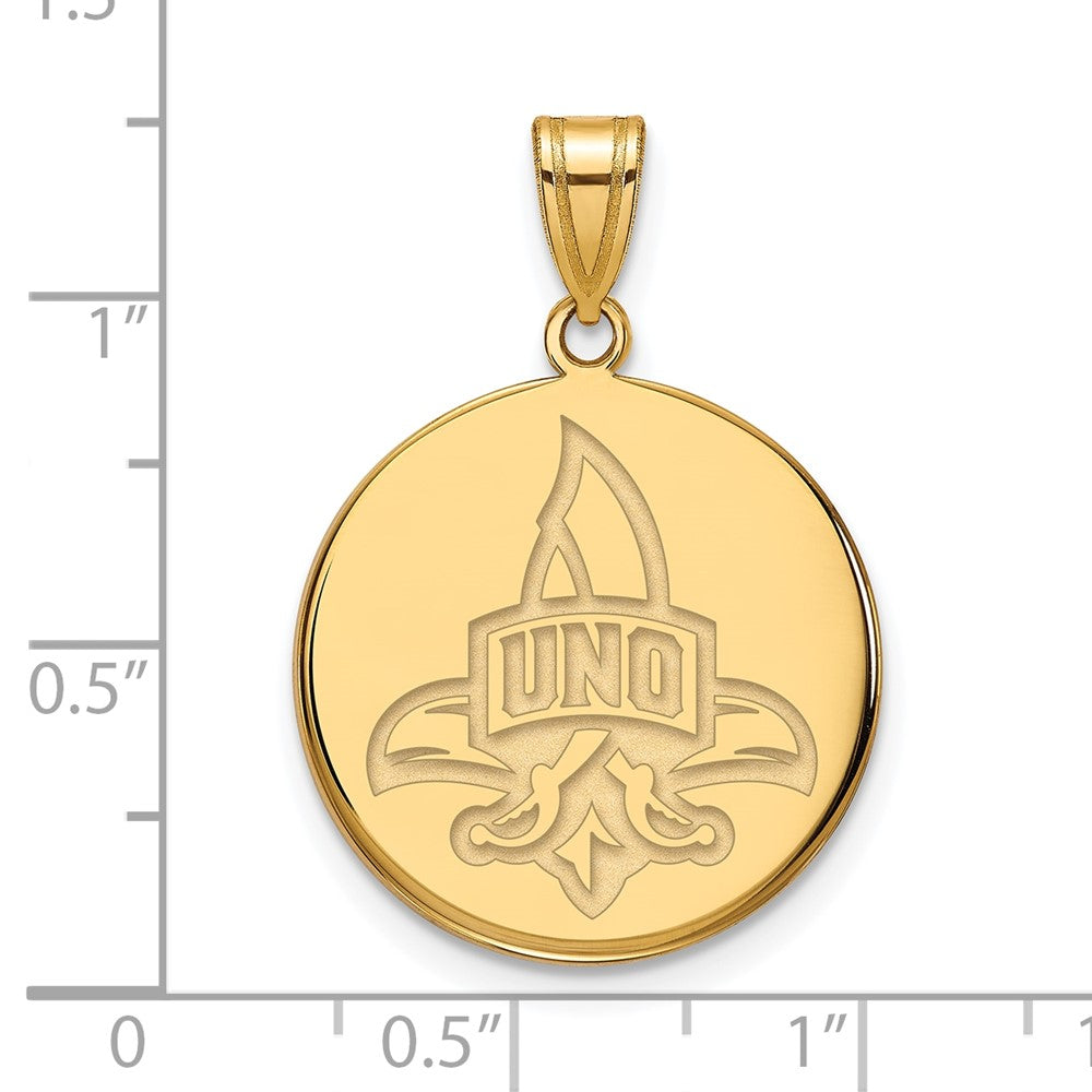 Gold Plated Sterling Silver Logoart University Of New Orleans Privateers Large Disc Pendant