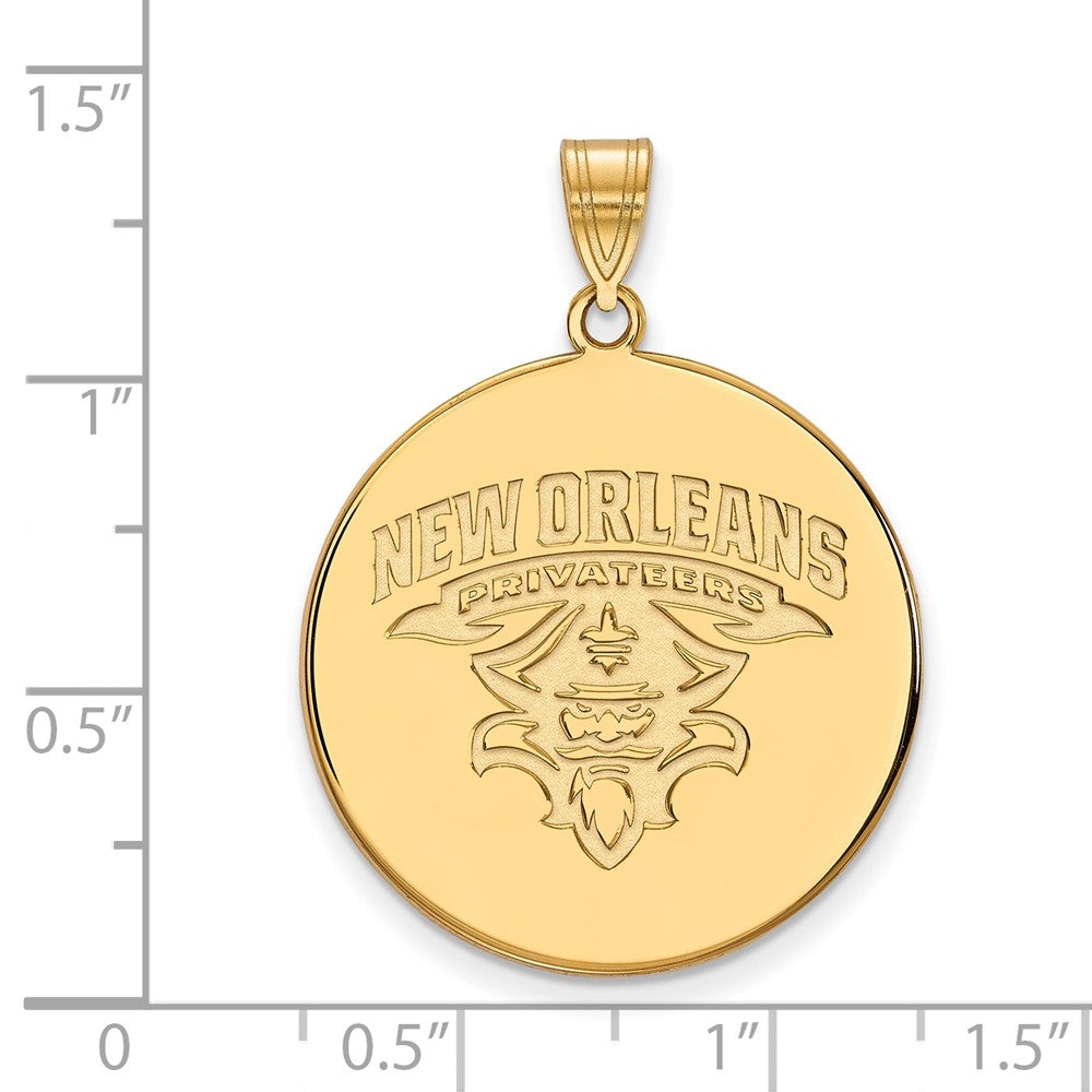 Gold Plated Sterling Silver Logoart University Of New Orleans Privateers Extra Large Disc Pendant