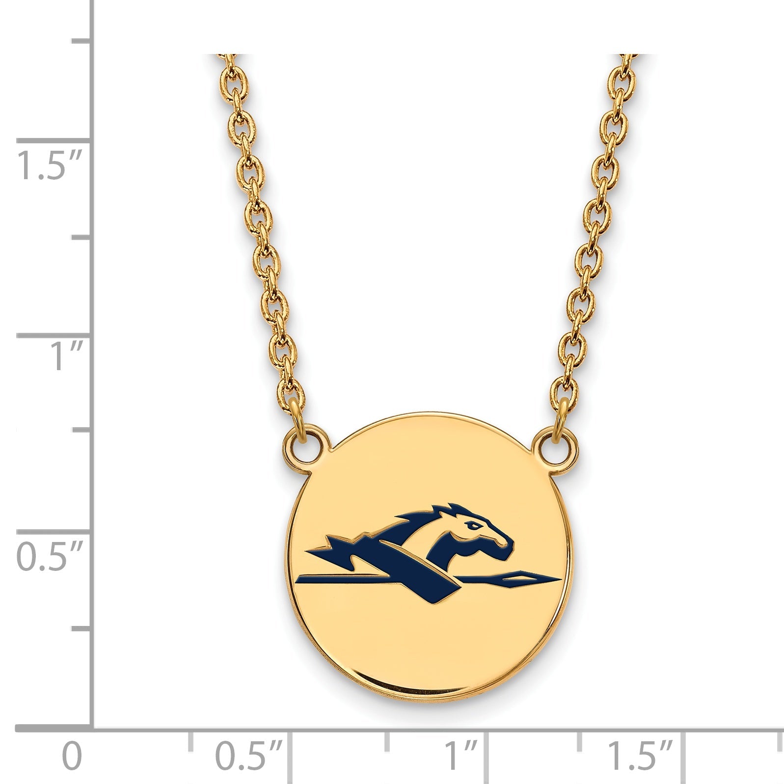Gold Plated Sterling Silver Logoart Longwood University Horse Large Enameled Disc 18 Inch Necklace