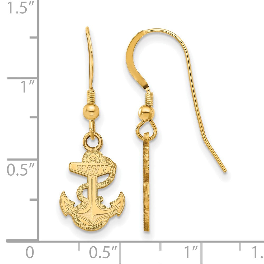 Gold Plated Sterling Silver Logoart Us Naval Academy Anchor Small Dangle Wire Earrings