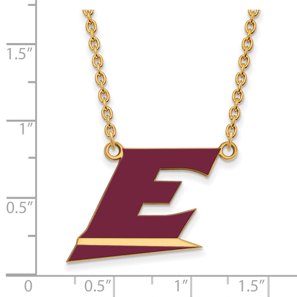 Gold Plated Sterling Silver Logoart Eastern Kentucky University Letter E Large Enameled Pendant 18 Inch Necklace