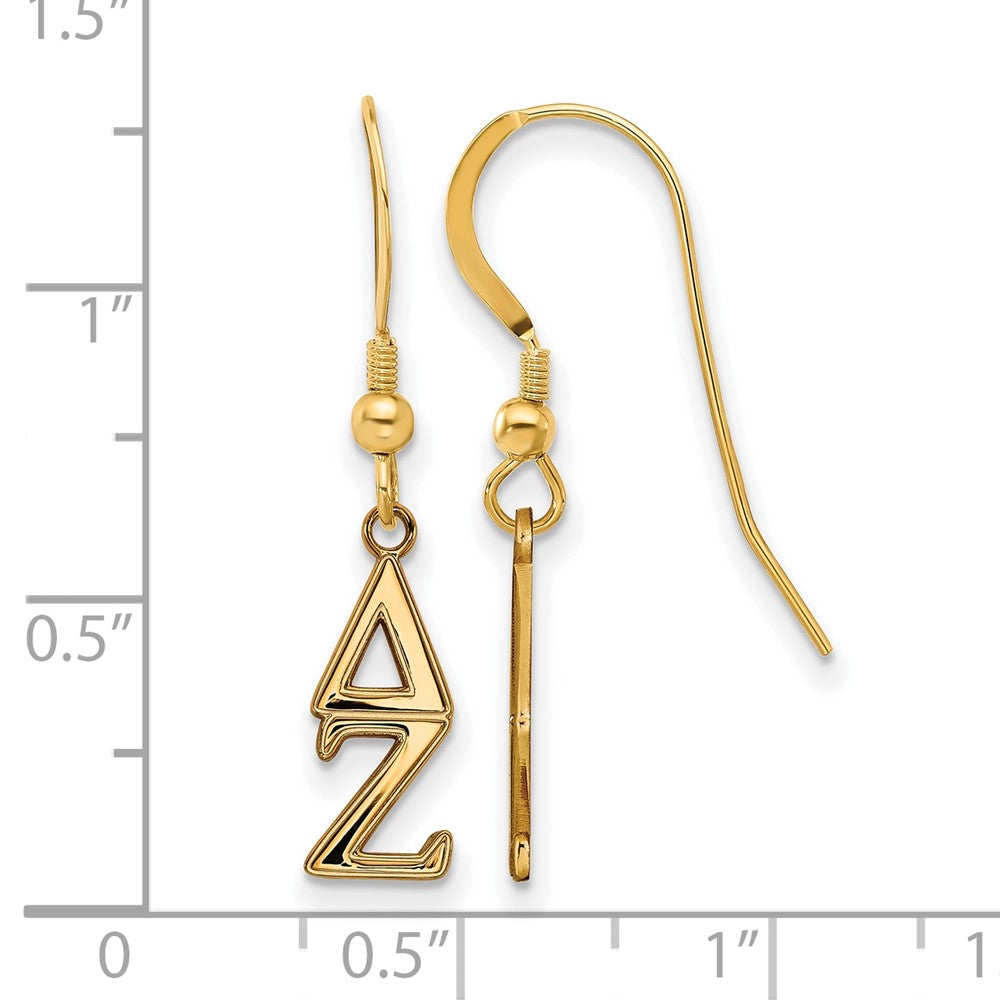 Gold Plated Sterling Silver Logoart Delta Zeta Extra Sorority Greek Letters Small Dangle Wire Earrings