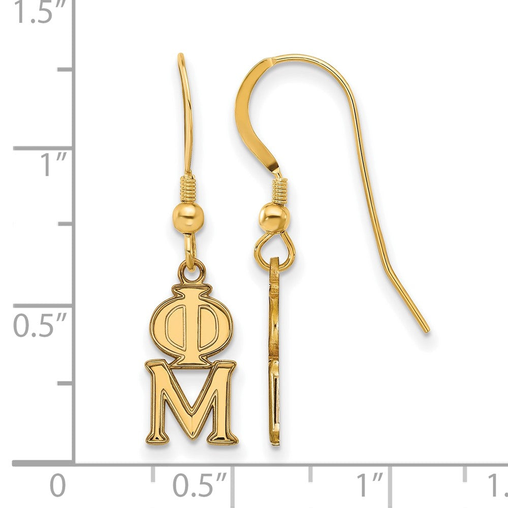 Gold Plated Sterling Silver Logoart Phi Mu Extra Sorority Greek Letters Small Dangle Wire Earrings