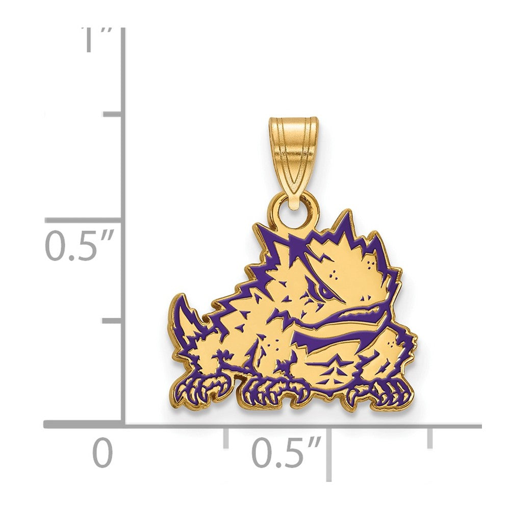 Gold Plated Sterling Silver Logoart Texas Christian University Horned Frog Small Enameled Pendant