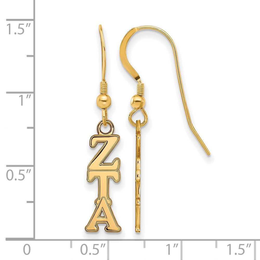 Gold Plated Sterling Silver Logoart Zeta Tau Alpha Sorority Greek Letters Small Dangle Wire Earrings