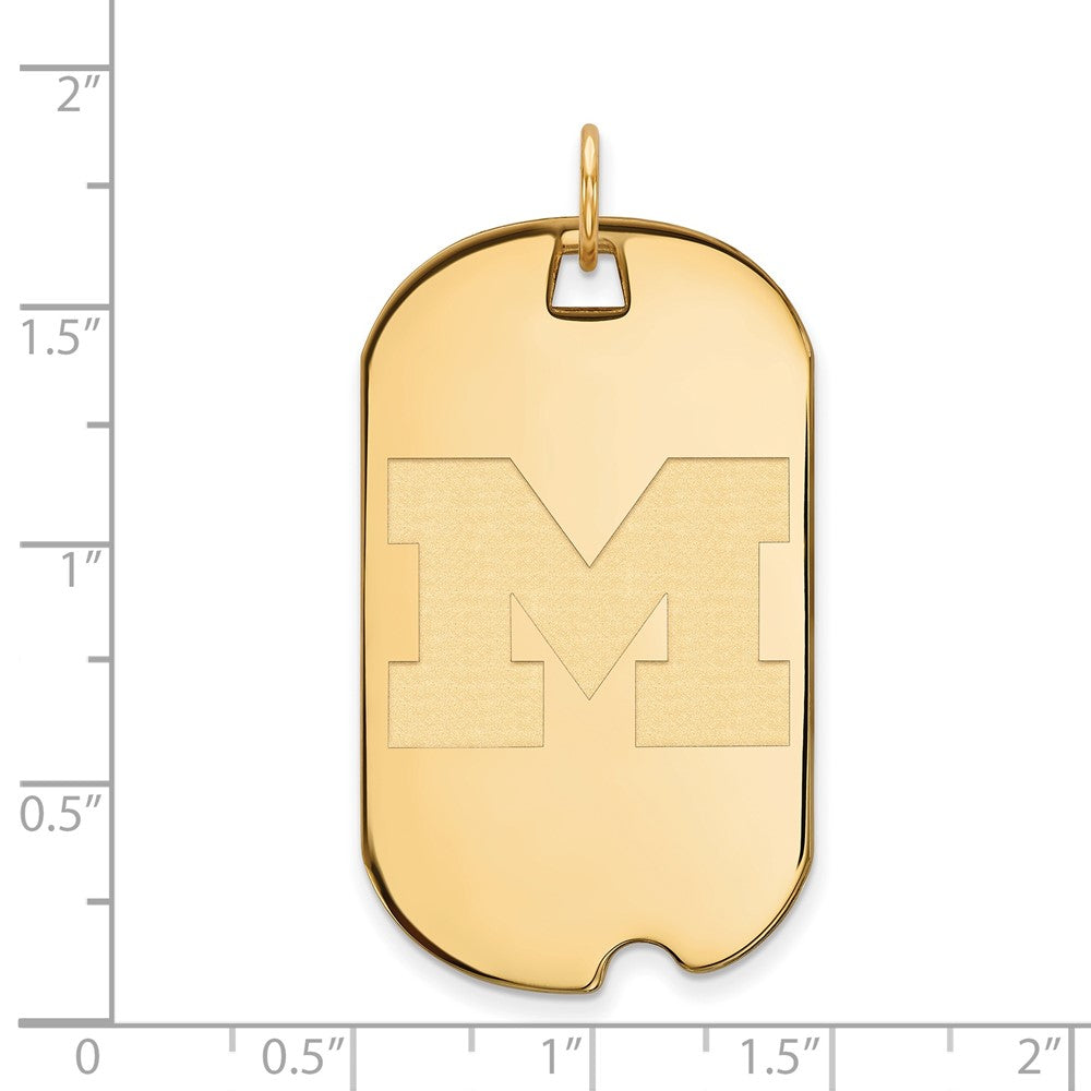 14K Yellow Gold Logoart University Of Michigan Letter M Large Dog Tag Pendant