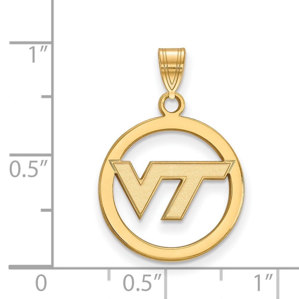 Gold Plated Sterling Silver Logoart Virginia Tech V T Med Circle Pendant