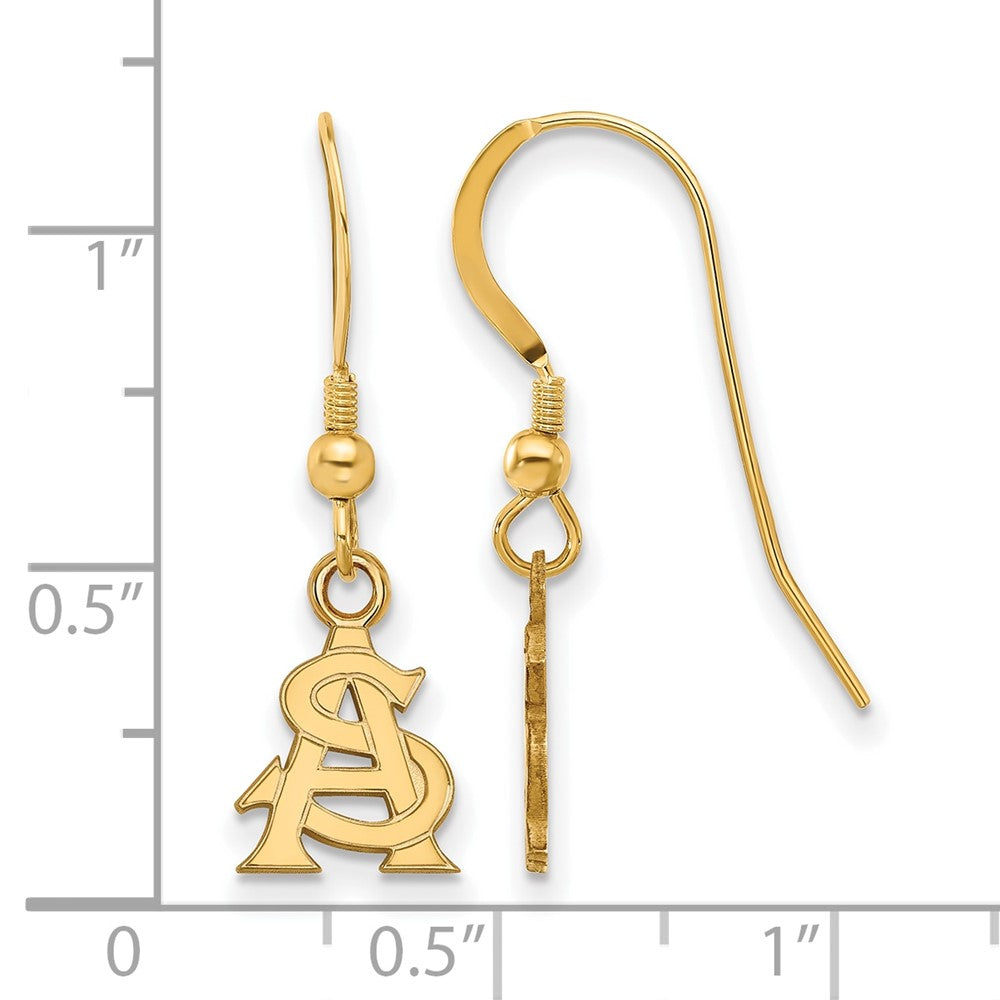 Gold Plated Sterling Silver Logoart Arizona State University A S Extra Small Dangle Wire Earrings