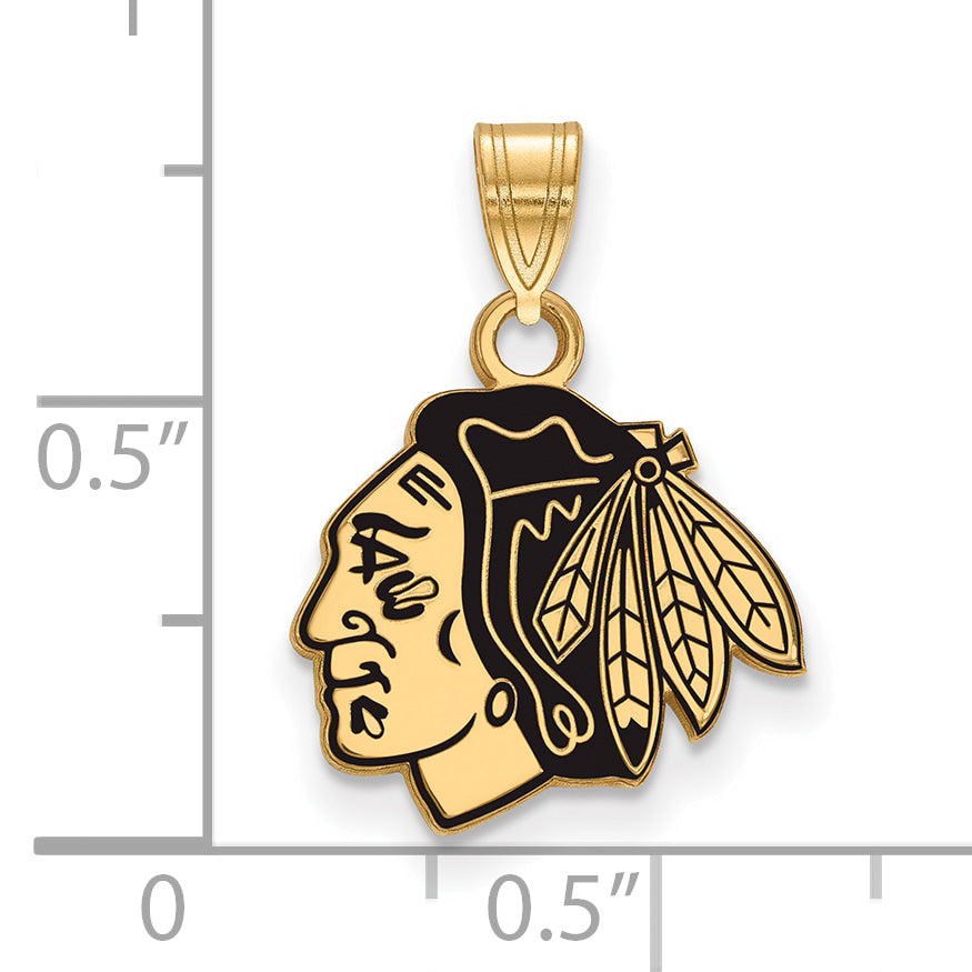Gold Plated Sterling Silver Nhl Logoart Chicago Blackhawks Small Enameled Pendant