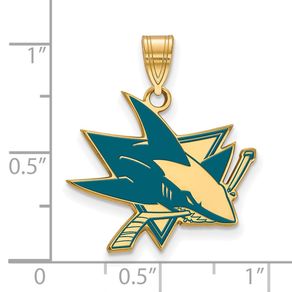Gold Plated Sterling Silver Nhl Logoart San Jose Sharks Large Enameled Pendant