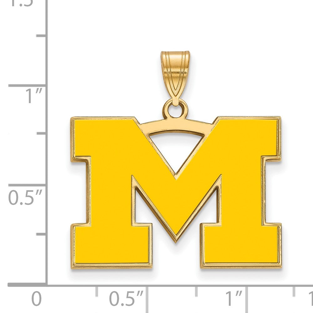 Gold Plated Sterling Silver Logoart University Of Michigan Letter M Large Yellow Enameled Pendant