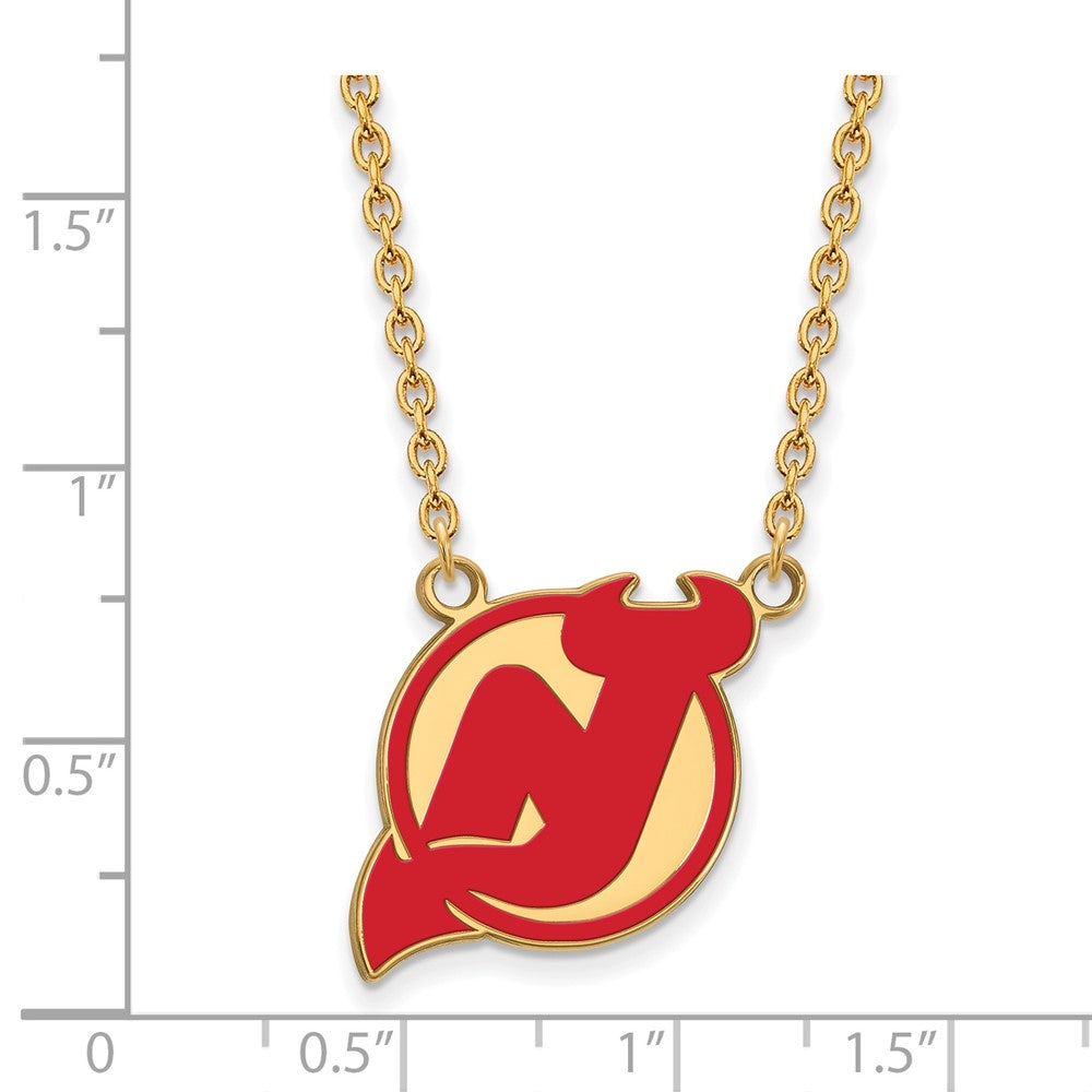 Gold Plated Sterling Silver Nhl Logoart New Jersey Devils Large Enameled Pendant 18 Inch Necklace