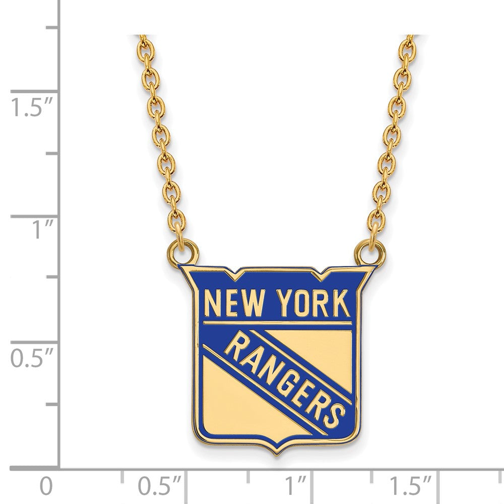 Gold Plated Sterling Silver Nhl Logoart New York Rangers Large Enameled Pendant 18 Inch Necklace