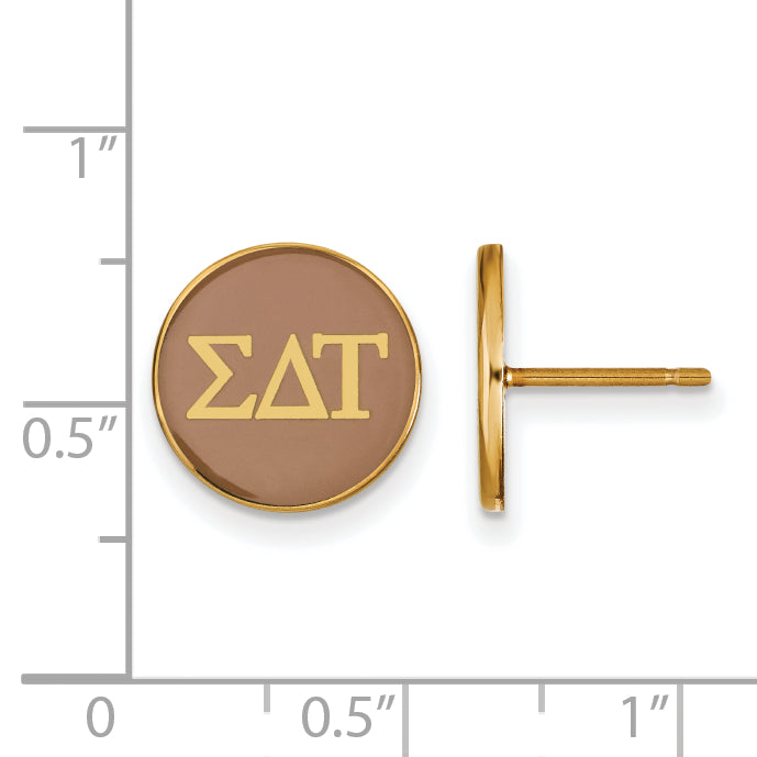 Gold Plated Sterling Silver Logoart Sigma Delta Tau Sorority Greek Letters Color Enamel Post Earrings