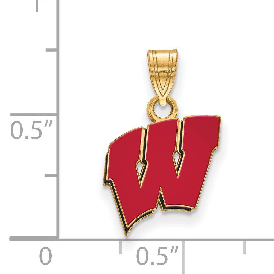 Gold Plated Sterling Silver Logoart University Of Wisconsin Letter W Small Enameled Pendant