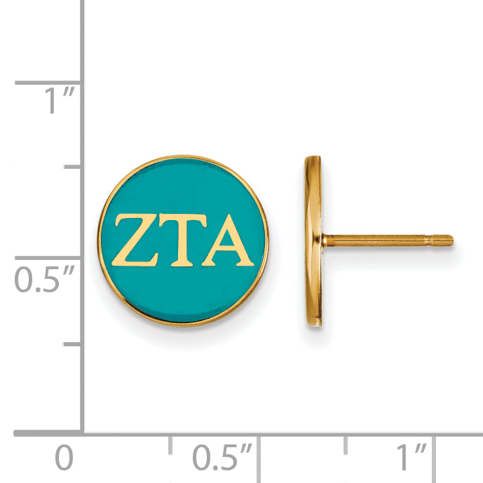 Gold Plated Sterling Silver Logoart Zeta Tau Alpha Sorority Greek Letters Color Enamel Post Earrings