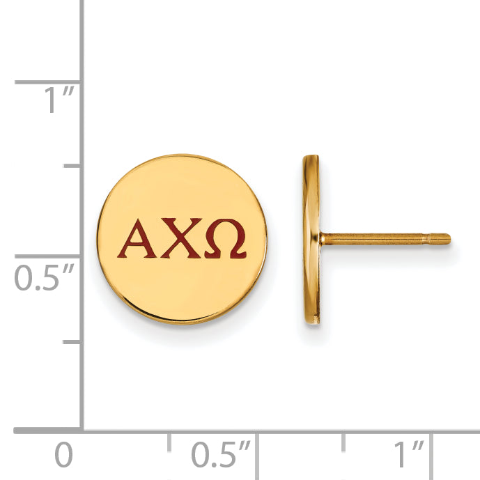 Gold Plated Sterling Silver Logoart Alpha Chi Omega Sorority Greek Letters Color Enamel Post Earrings