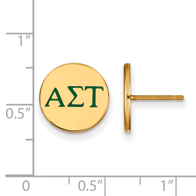 Gold Plated Sterling Silver Logoart Alpha Sigma Tau Sorority Greek Letters Color Enamel Post Earrings