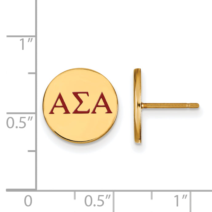 Gold Plated Sterling Silver Logoart Alpha Sigma Sorority Greek Letters Color Enamel Post Earrings