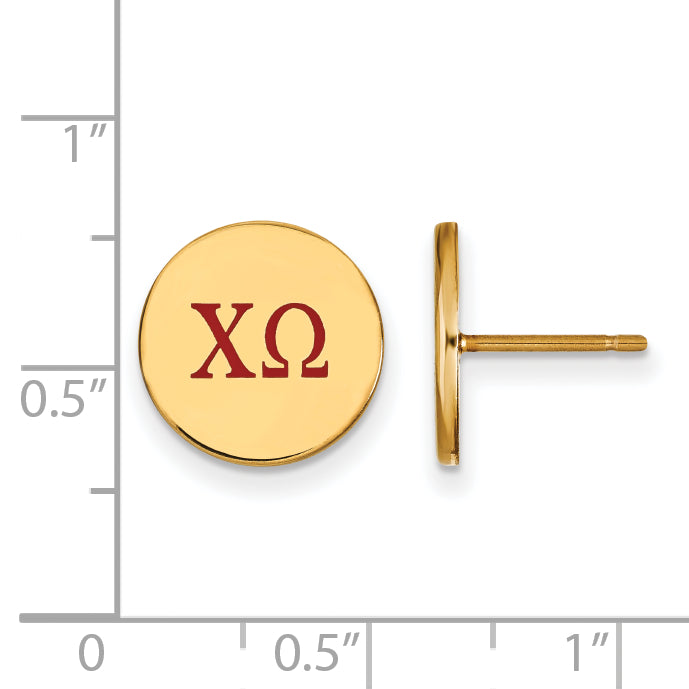 Gold Plated Sterling Silver Logoart Chi Omega Sorority Greek Letters Color Enamel Post Earrings