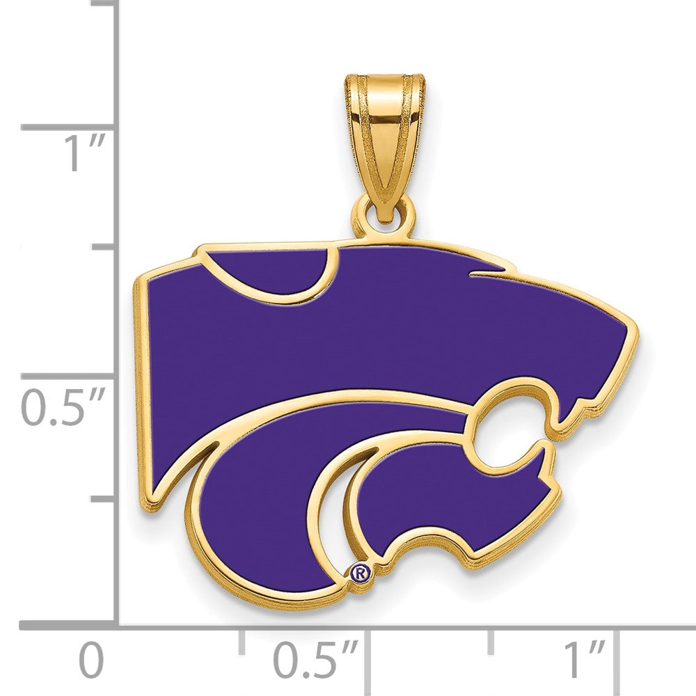 Gold Plated Sterling Silver Logoart Kansas State University Wildcat Large Enameled Pendant