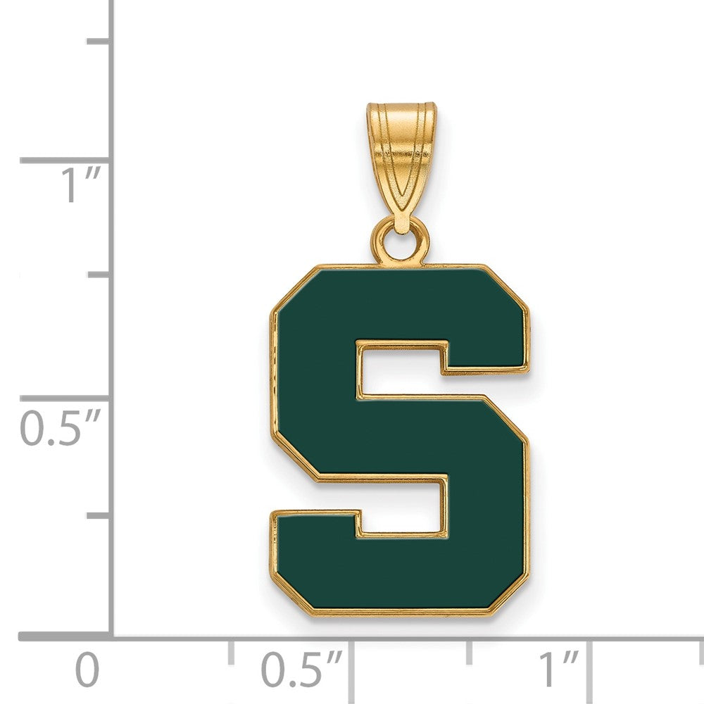 Gold Plated Sterling Silver Logoart Michigan State University Letter S Large Enameled Pendant