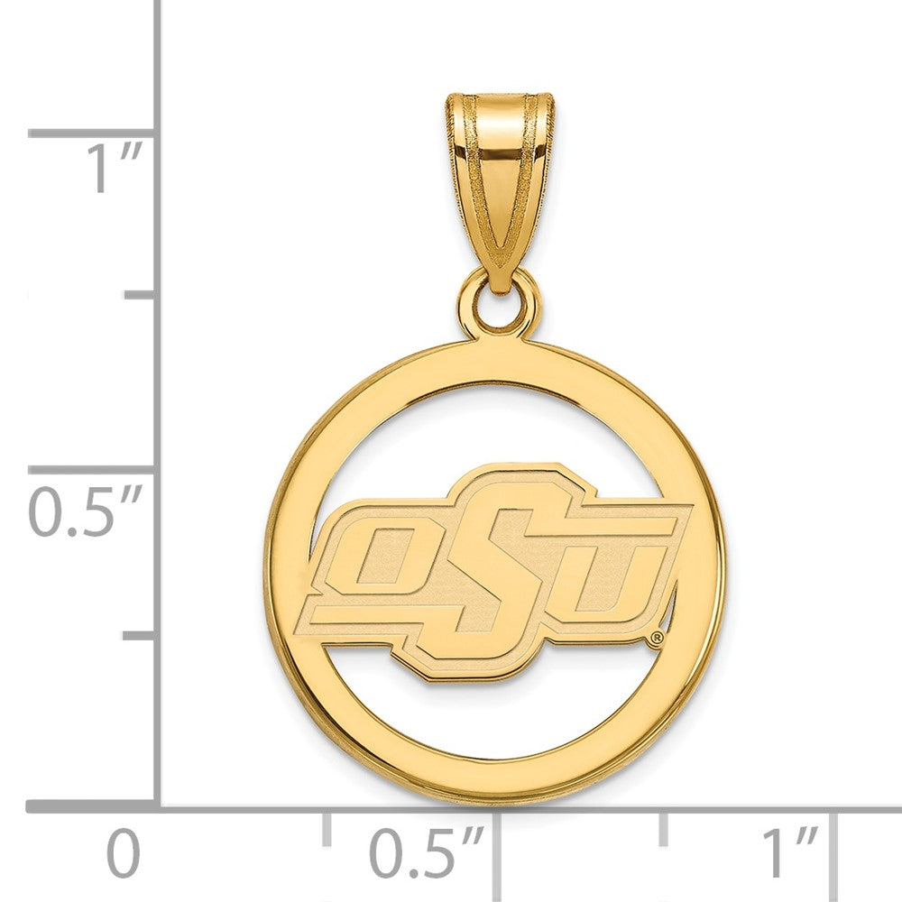 Gold Plated Sterling Silver Logoart Oklahoma State University O S U Small Circle Pendant