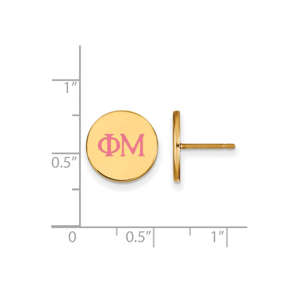 Gold Plated Sterling Silver Logoart Phi Mu Sorority Greek Letters Color Enamel Post Earrings