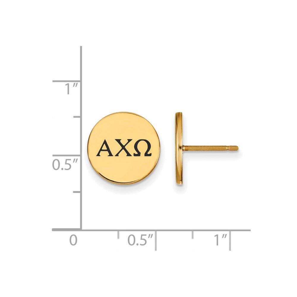 Gold Plated Sterling Silver Logoart Alpha Chi Omega Sorority Greek Letters Black Enamel Post Earrings