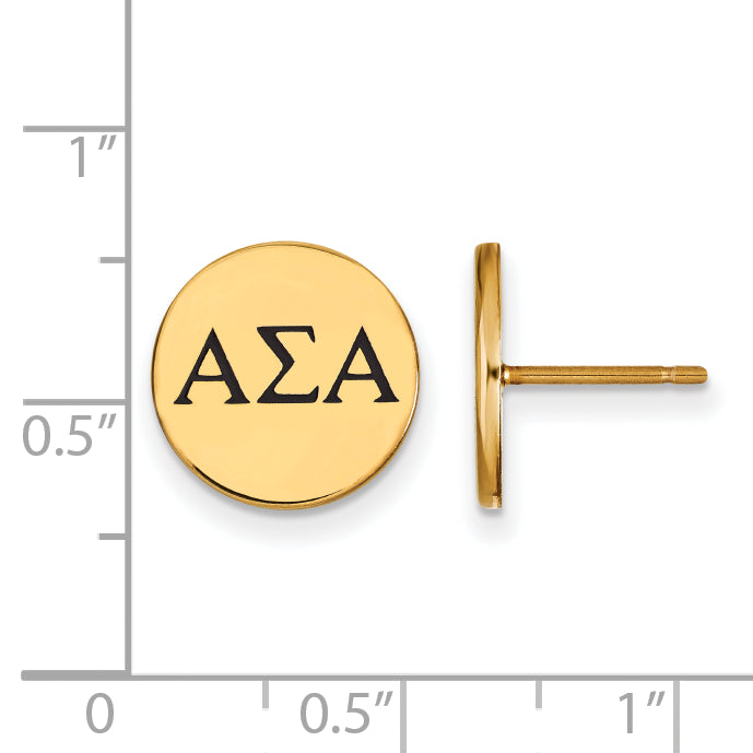 Gold Plated Sterling Silver Logoart Alpha Sigma Sorority Greek Letters Black Enamel Post Earrings