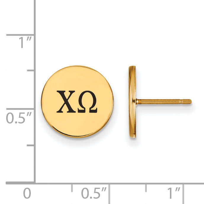 Gold Plated Sterling Silver Logoart Chi Omega Sorority Greek Letters Black Enamel Post Earrings