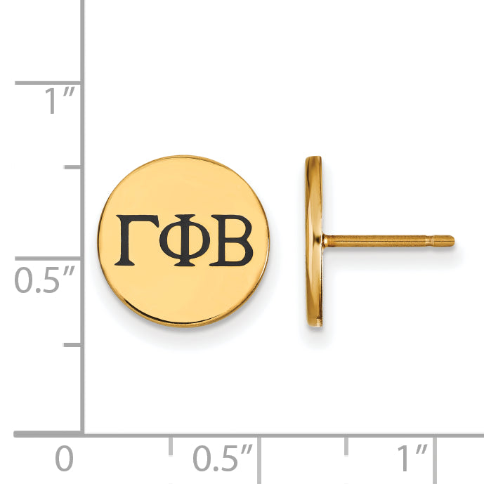 Gold Plated Sterling Silver Logoart Gamma Phi Beta Sorority Greek Letters Black Enamel Post Earrings