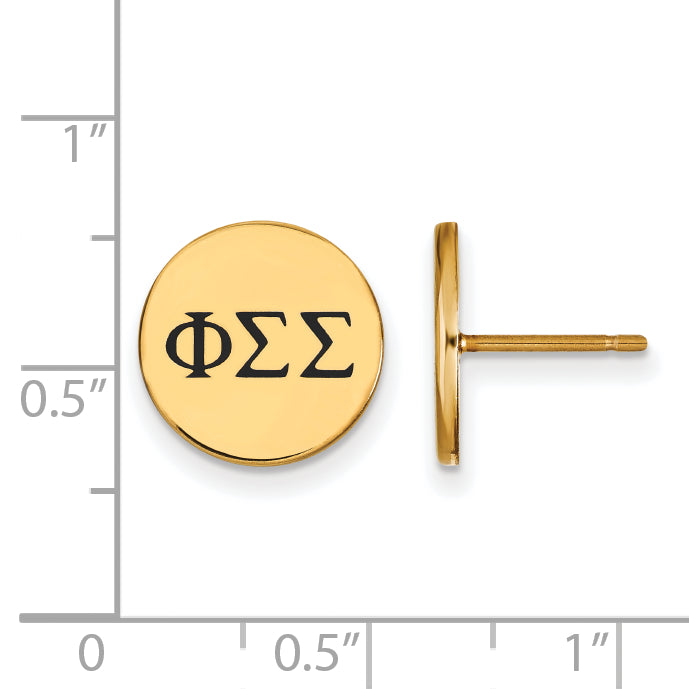 Gold Plated Sterling Silver Logoart Phi Sigma Sorority Greek Letters Black Enamel Post Earrings
