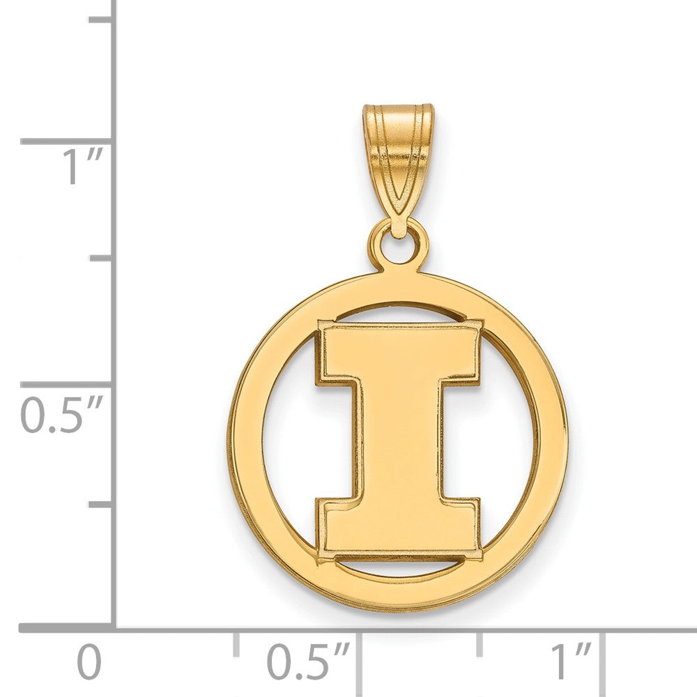 Gold Plated Sterling Silver Logoart University Of Illinois Letter I Medium Circle Pendant