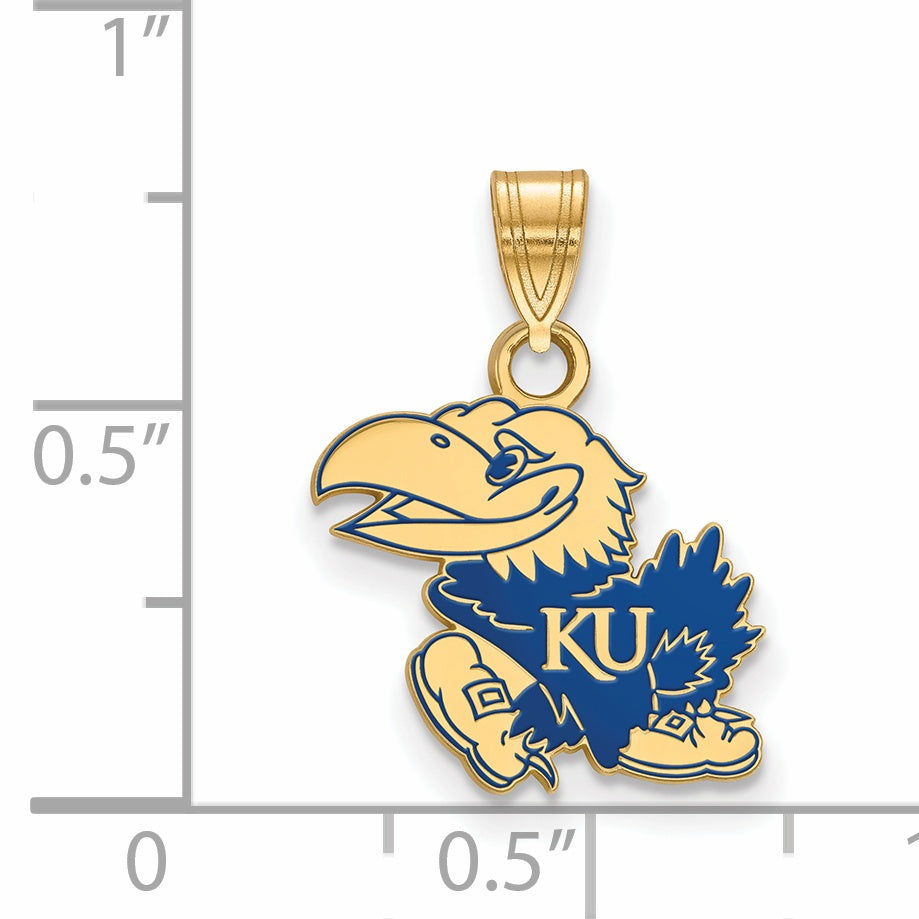 Gold Plated Sterling Silver Logoart The University Of Kansas Jayhawk Medium Enameled Pendant