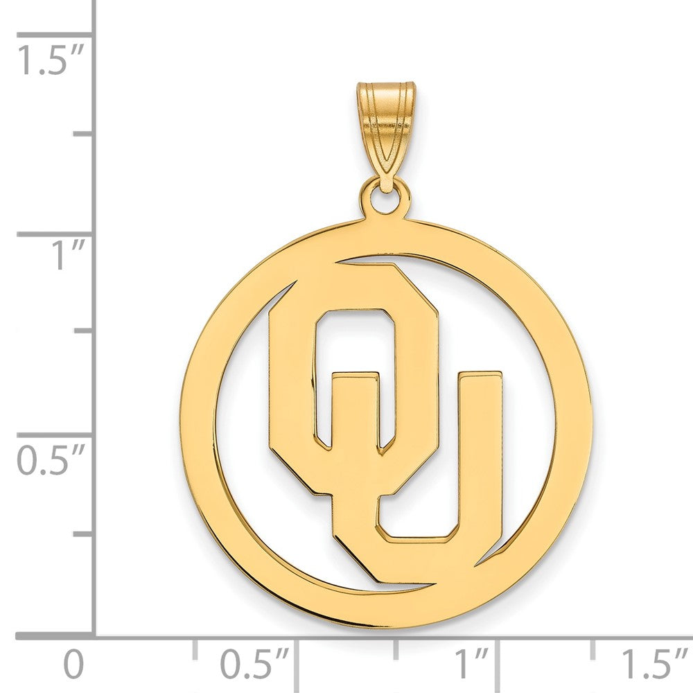 Gold Plated Sterling Silver Logoart University Of Oklahoma O U Extra Large Circle Pendant