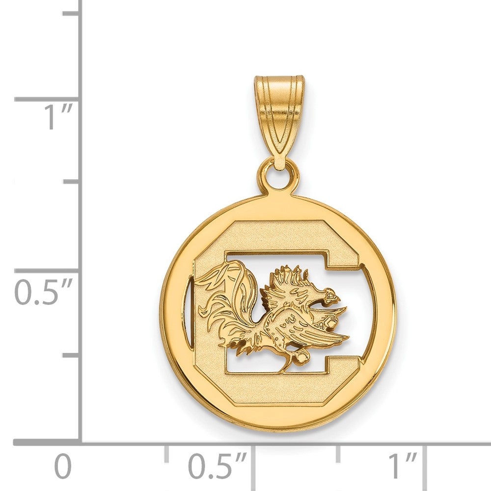 Gold Plated Sterling Silver Logoart University Of South Carolina Medium Circle Pendant