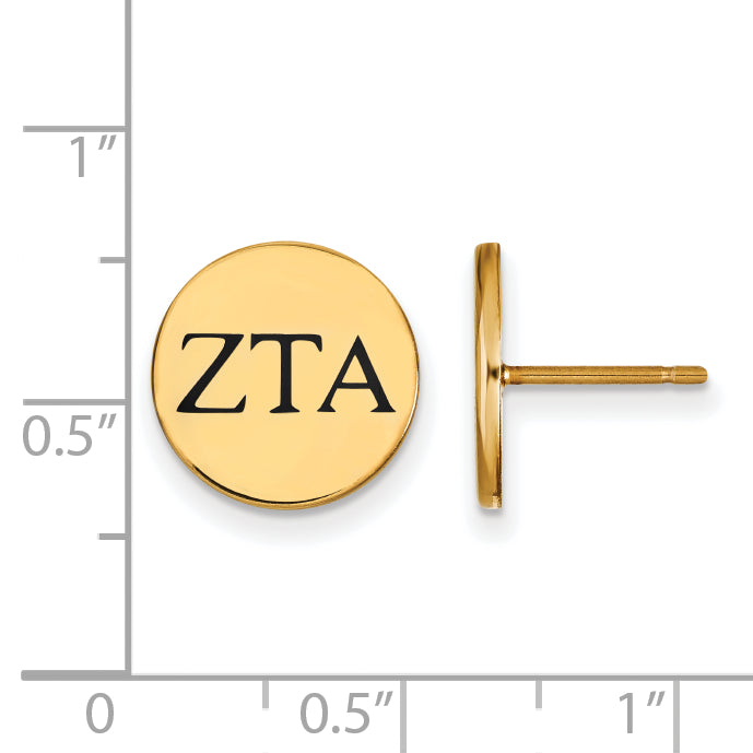 Gold Plated Sterling Silver Logoart Zeta Tau Alpha Sorority Greek Letters Black Enamel Post Earrings