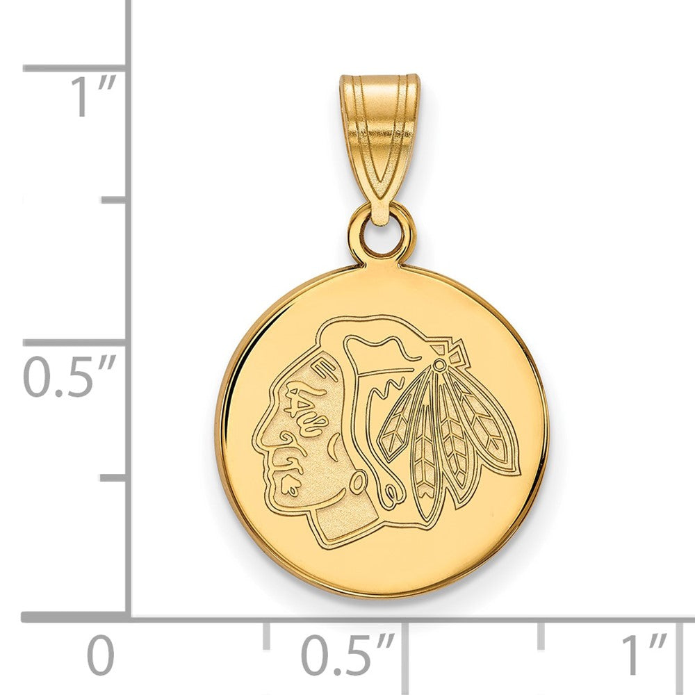 10K Yellow Gold Nhl Logoart Chicago Blackhawks Medium Disc Pendant