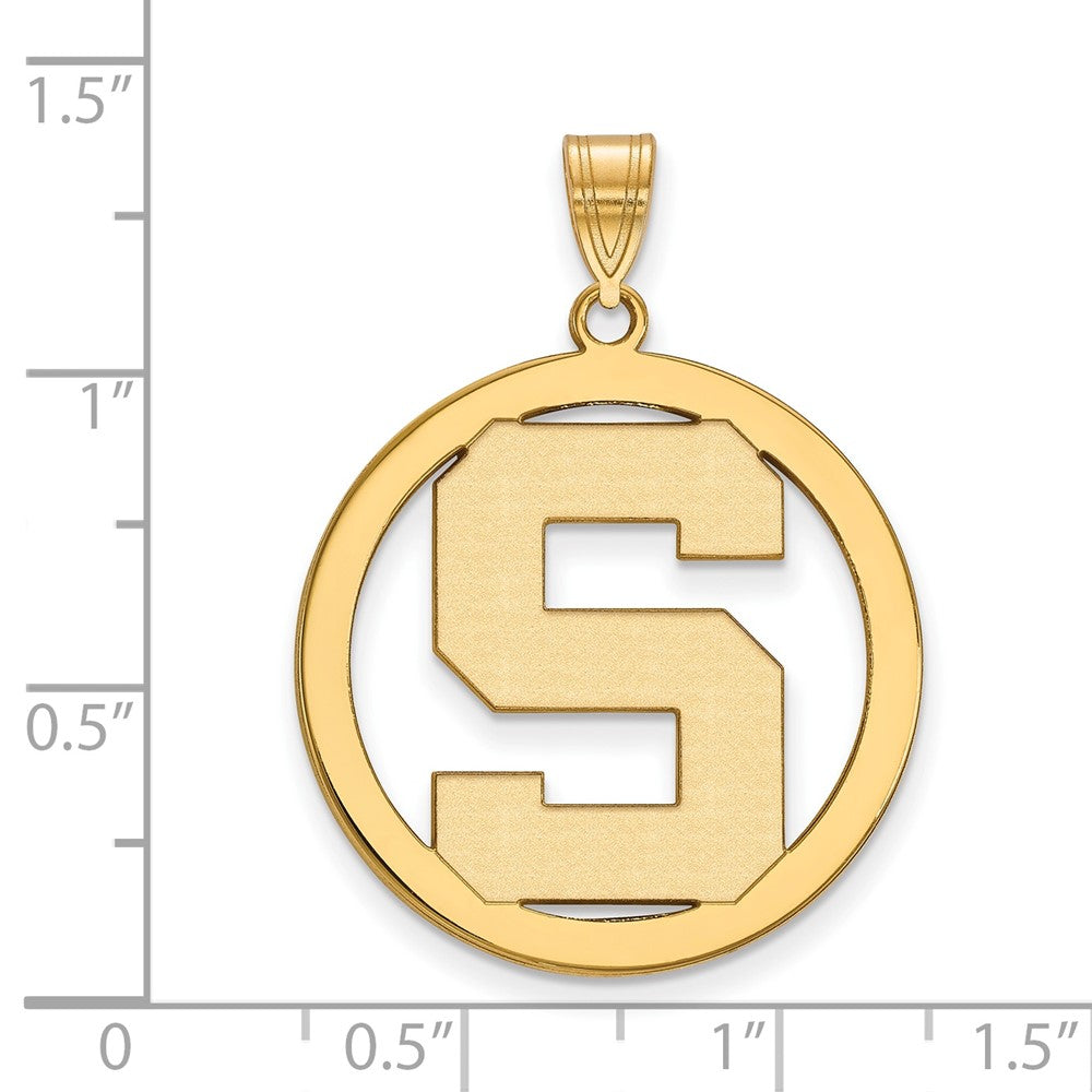 Gold Plated Sterling Silver Logoart Michigan State University Letter S Large Circle Pendant