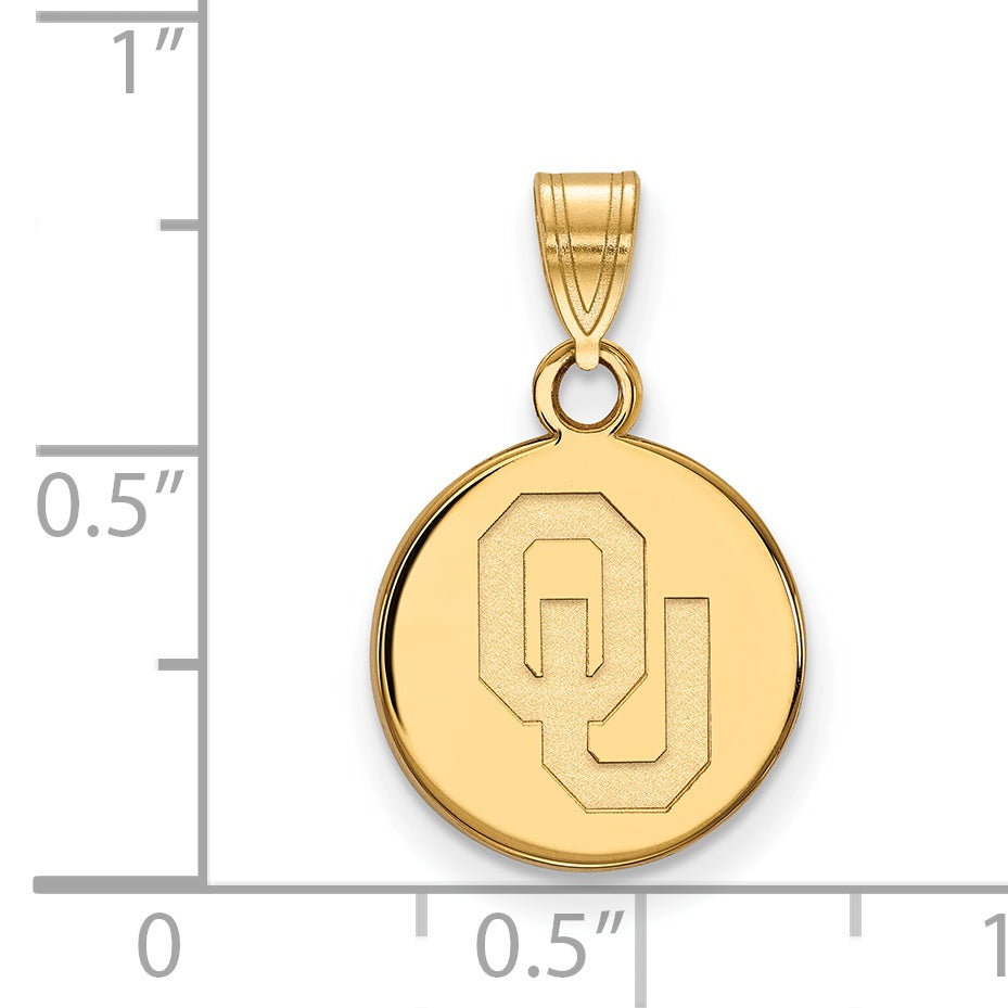 14K Yellow Gold Logoart University Of Oklahoma O U Small Disc Pendant
