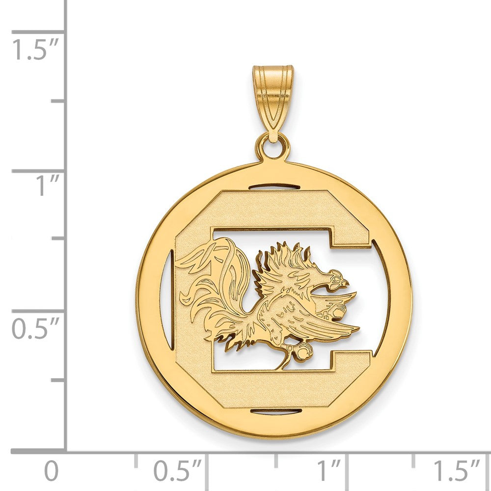 Gold Plated Sterling Silver Logoart University Of South Carolina Extra Large Circle Pendant
