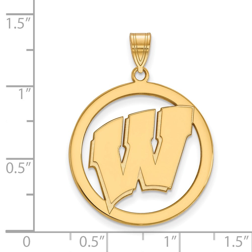 Gold Plated Sterling Silver Logoart University Of Wisconsin Letter W Extra Large Circle Pendant